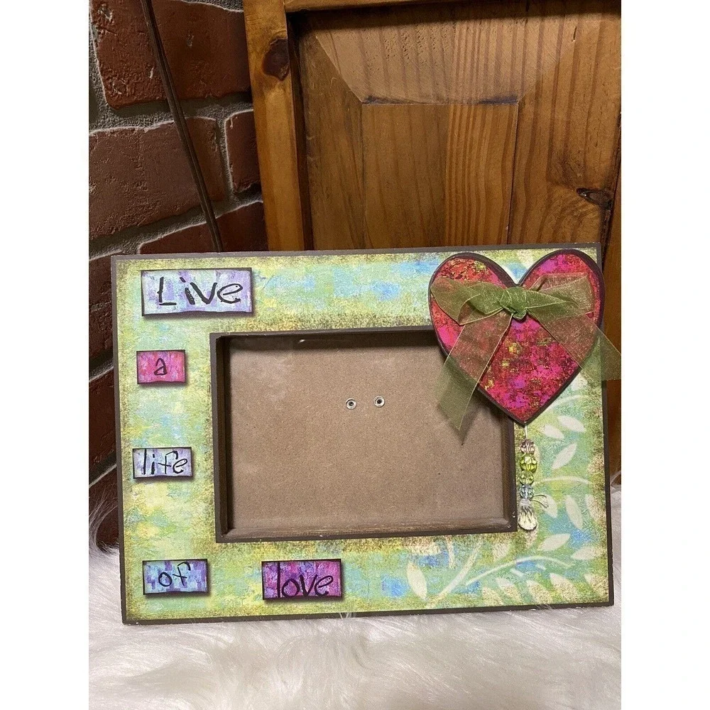 New Live A Life Of Love Frame 8 X 11. Beautiful Green, Red & Purple, With Jewels